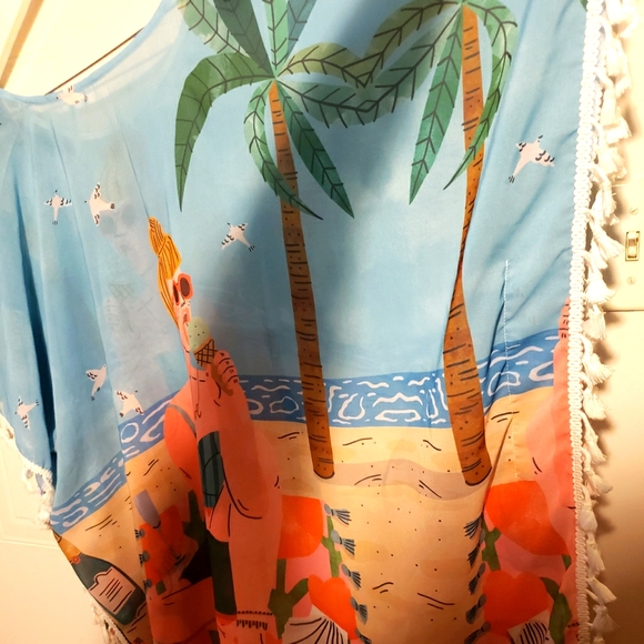 Beach Cover Tassles Beach Girl Print Arm Holes Woman Boho Gypsy Party NWOT - Picture 4 of 9